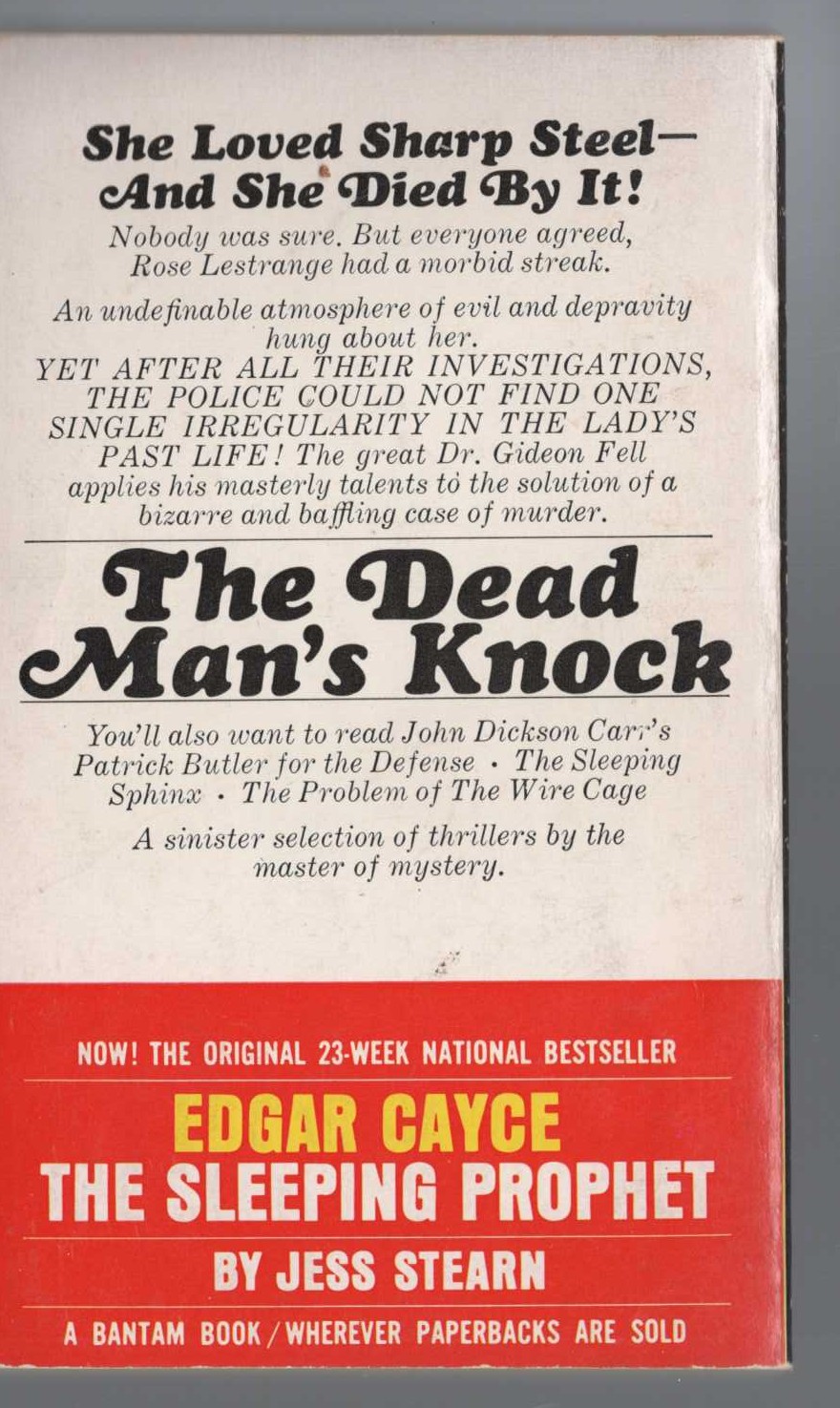 John Dickson Carr  THE DEAD MAN'S KNOCK magnified rear book cover image