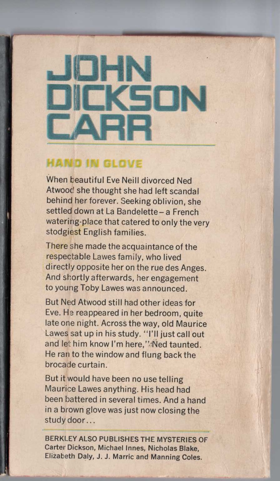 John Dickson Carr  THE EMPEROR'S SNUFF BOX magnified rear book cover image