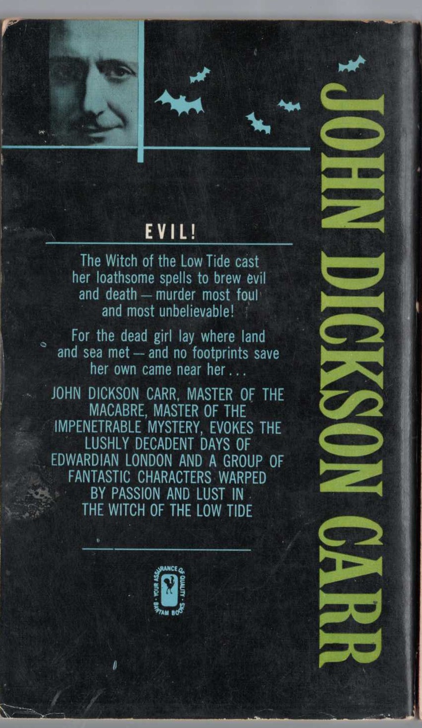 John Dickson Carr  THE WITCH OF THE LOW TIDE magnified rear book cover image