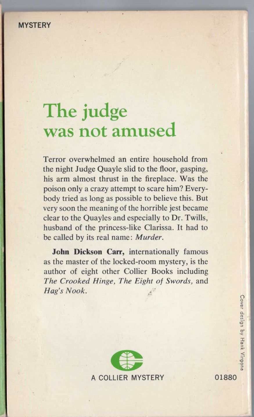 John Dickson Carr  POISON IN JEST magnified rear book cover image