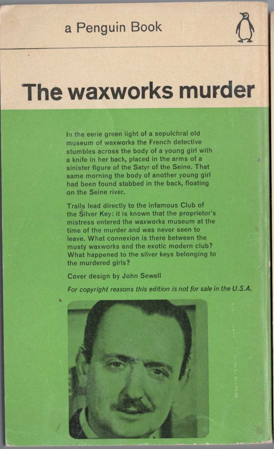 John Dickson Carr  THE WAXWORKS MURDER magnified rear book cover image