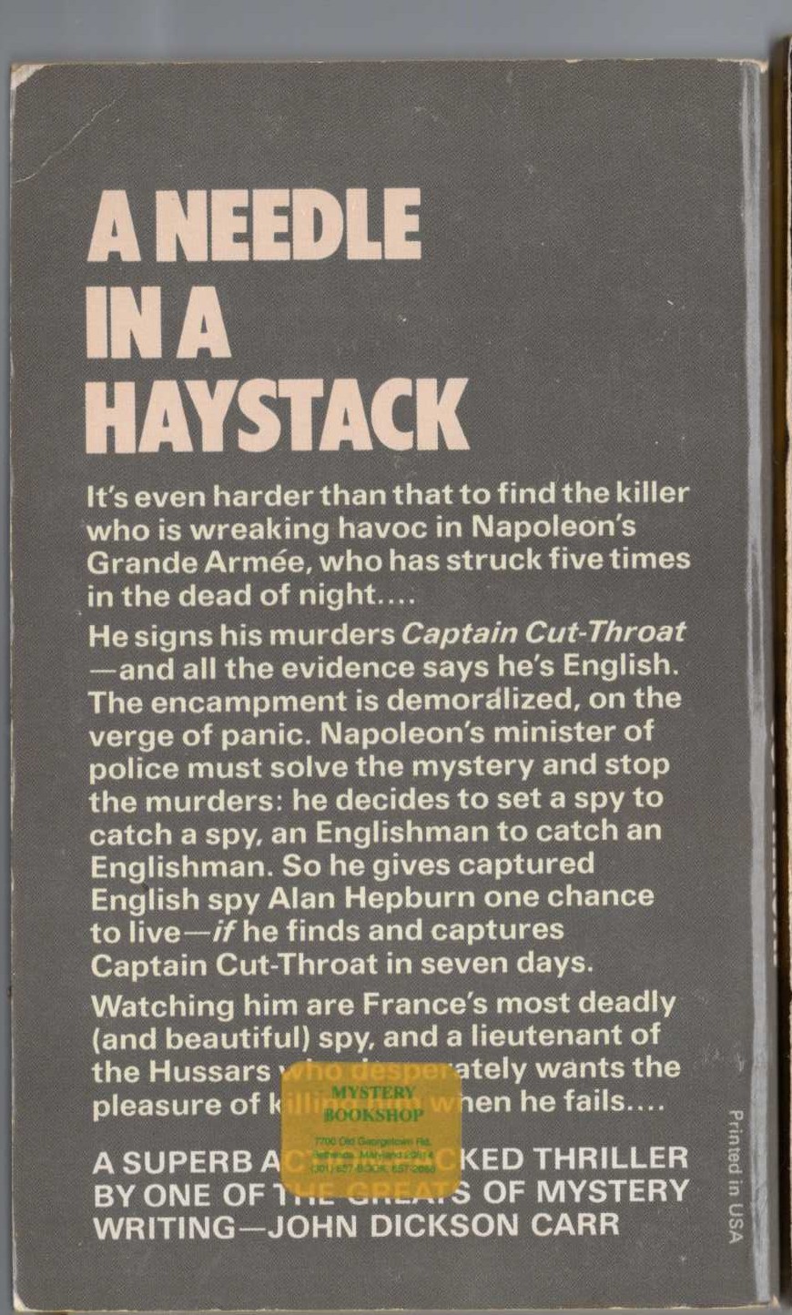 John Dickson Carr  CAPTAIN CUT-THROAT magnified rear book cover image