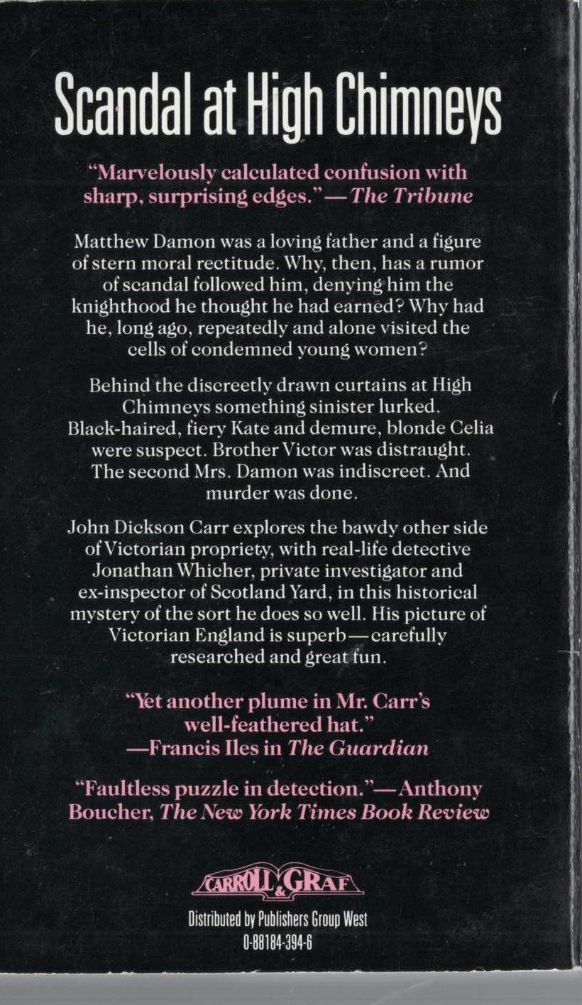 John Dickson Carr  SCANDAL AT HIGH CHIMNEYS magnified rear book cover image