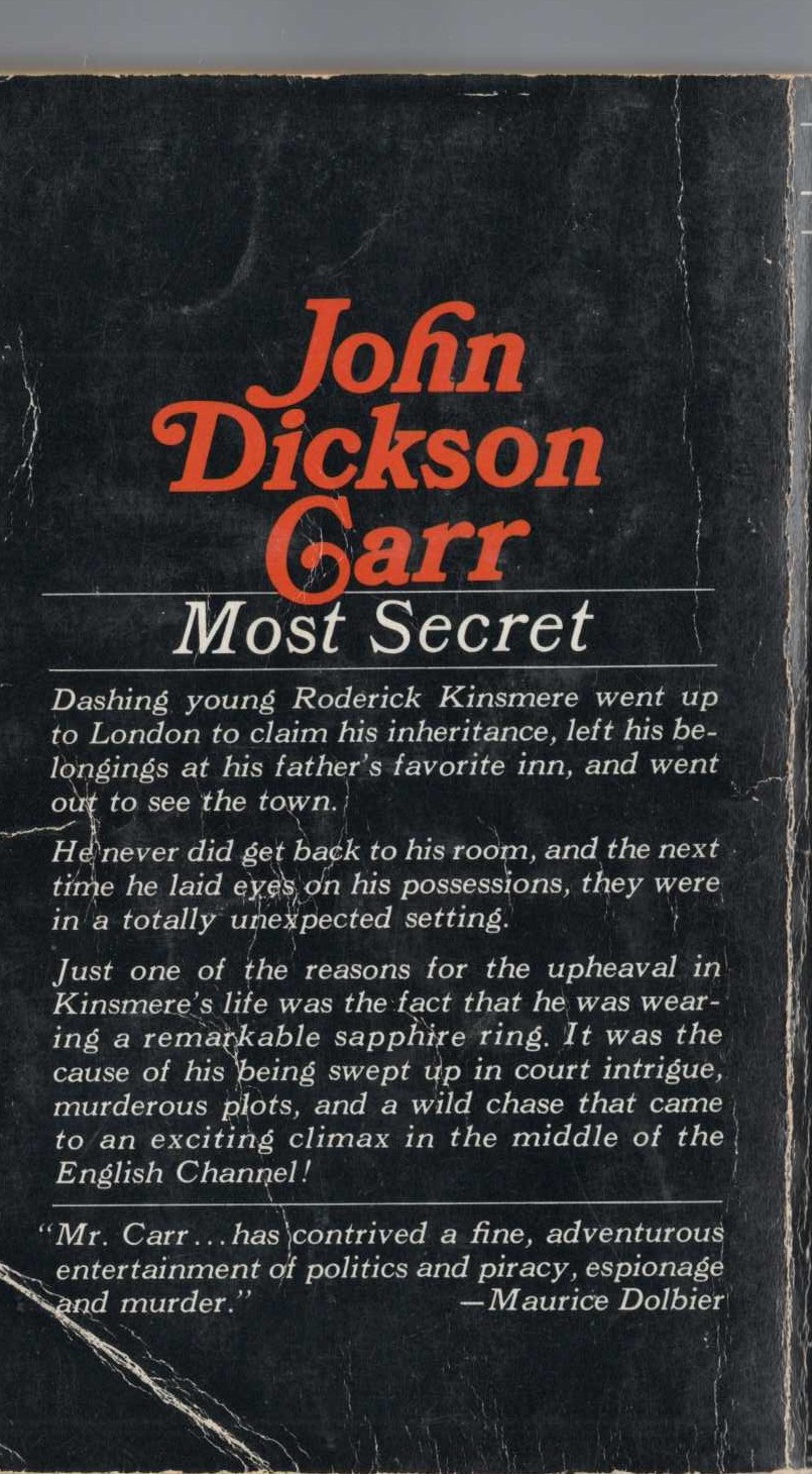 John Dickson Carr  MOST SECRET magnified rear book cover image