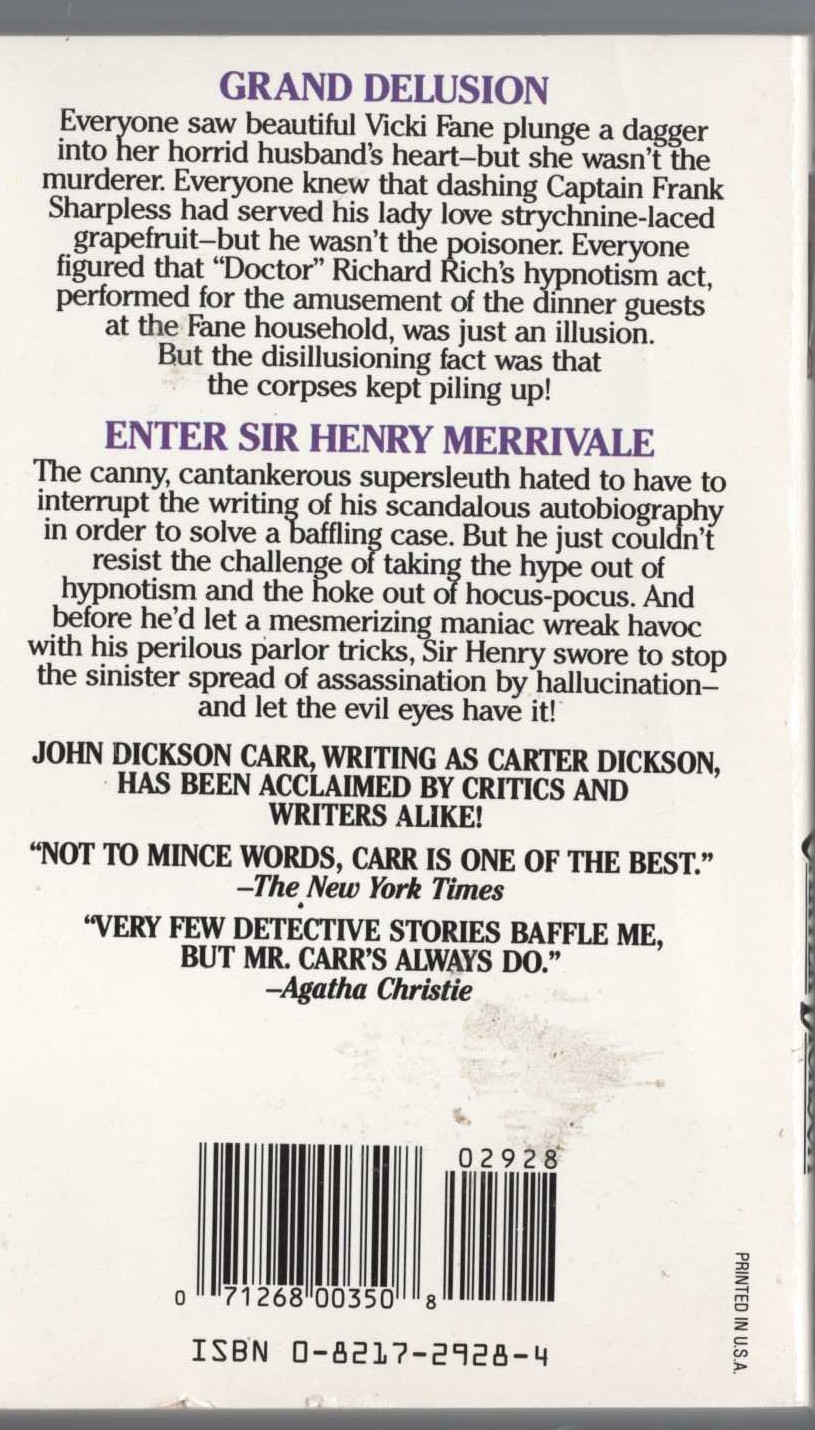 Carter Dickson  SEEING IS BELIEVING magnified rear book cover image