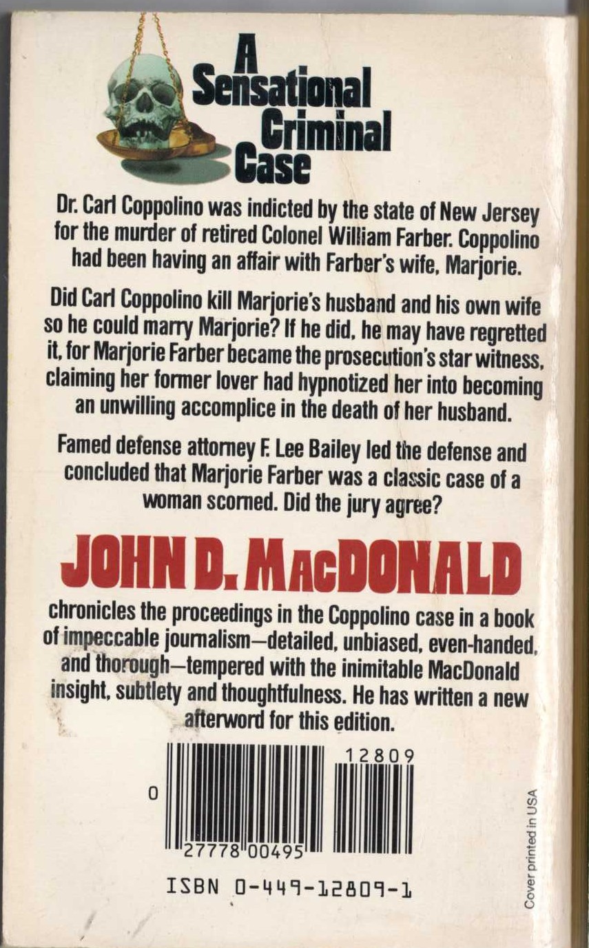 John D. MacDonald  NO DEADLY DRUG magnified rear book cover image