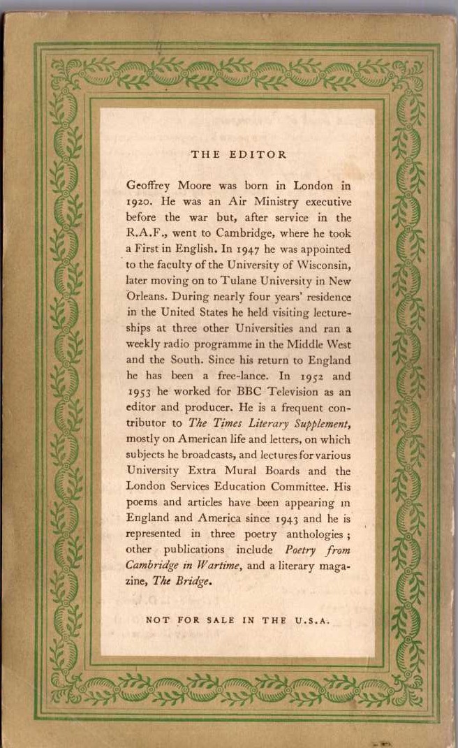 Geoffrey Moore (edits) THE PENGUIN BOOK OF MODERN AMERICAN VERSE magnified rear book cover image