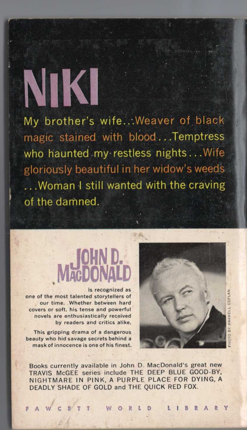 John D. MacDonald  AREA OF SUSPICION magnified rear book cover image