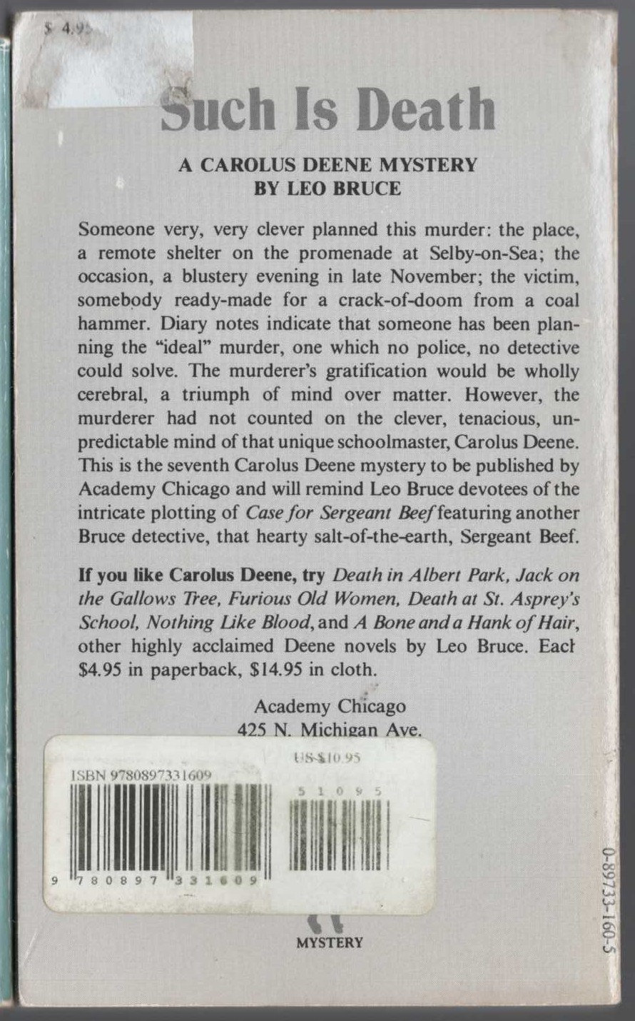 Leo Bruce  SUCH IS DEATH magnified rear book cover image