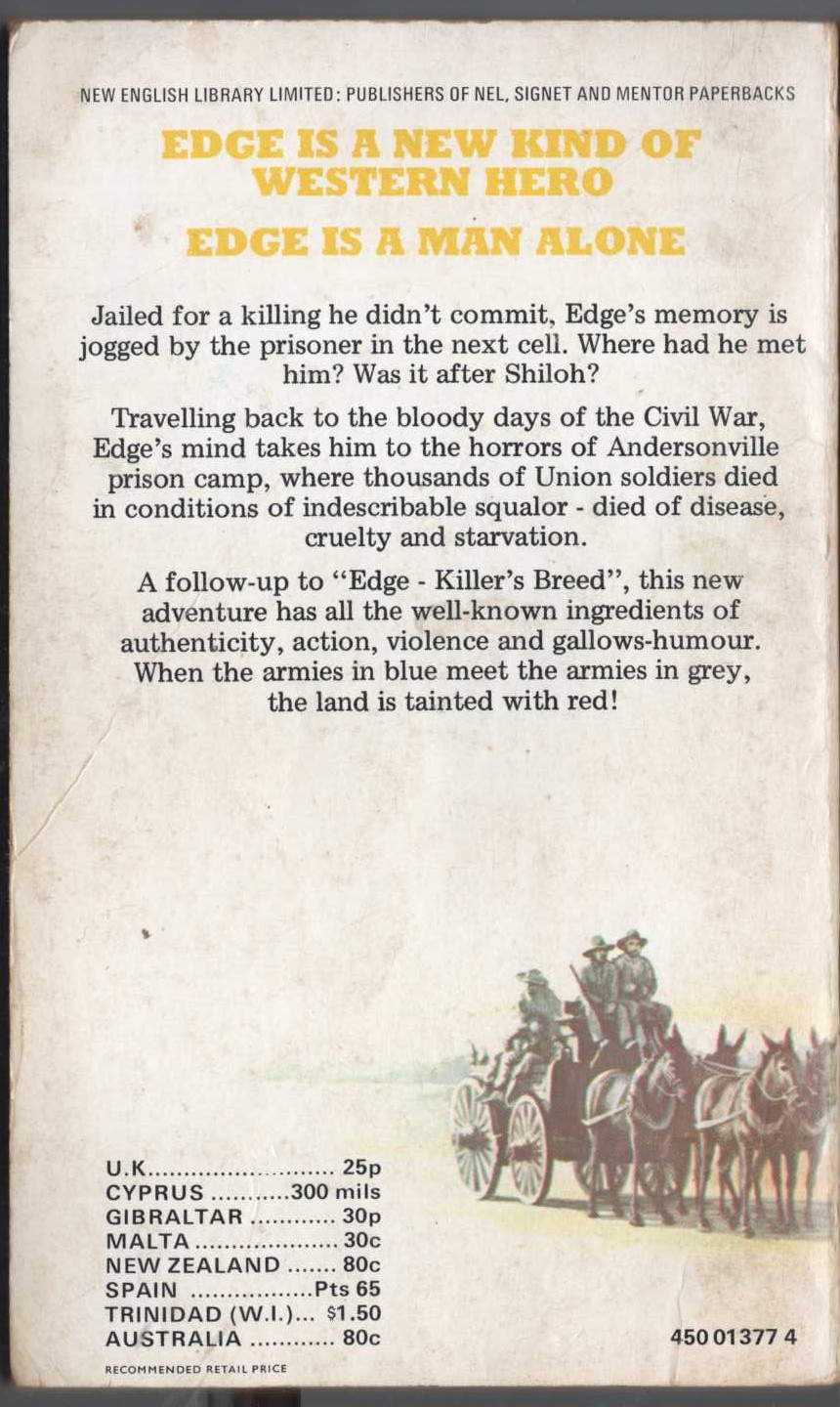 George G. Gilman  EDGE 6: THE BLUE, THE GREY AND THE RED magnified rear book cover image