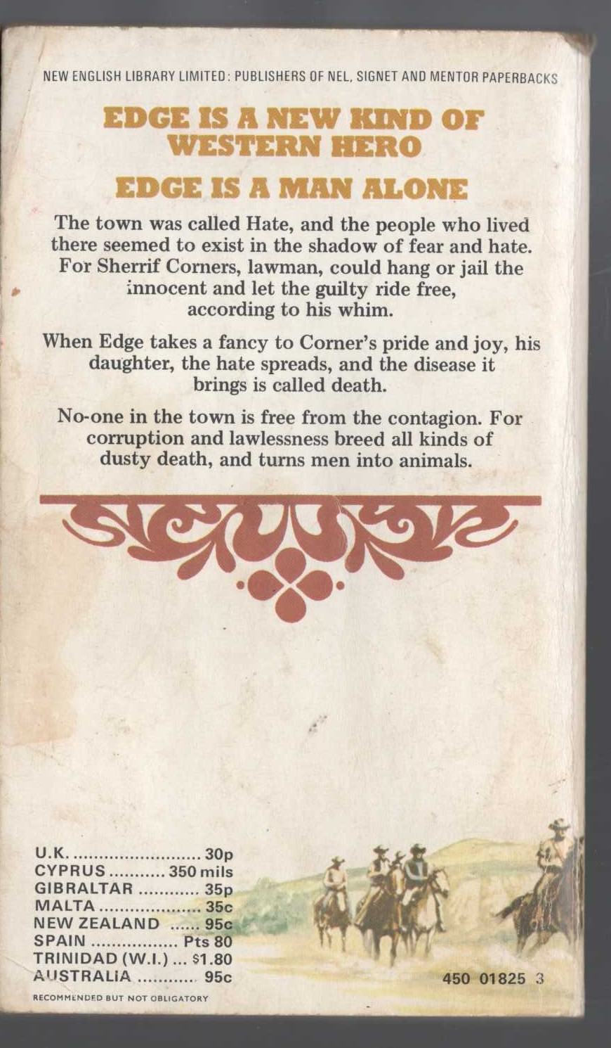 George G. Gilman  EDGE 13: A TOWN CALLED HATE magnified rear book cover image