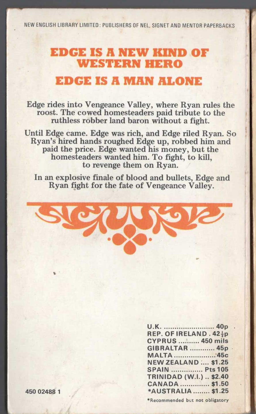 George G. Gilman  EDGE 17: VENGEANCE VALLEY magnified rear book cover image