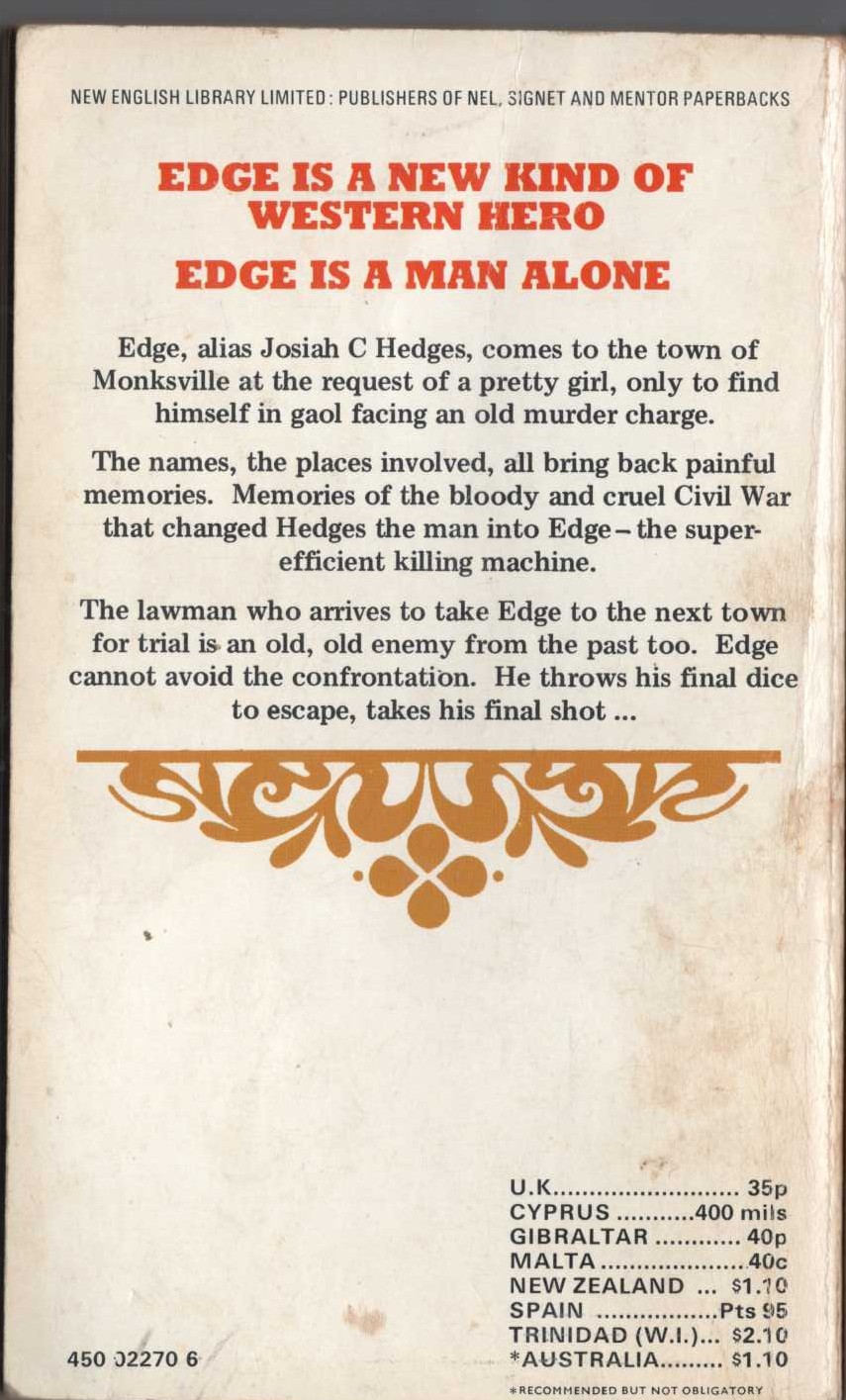 George G. Gilman  EDGE 16: THE FINAL SHOT magnified rear book cover image