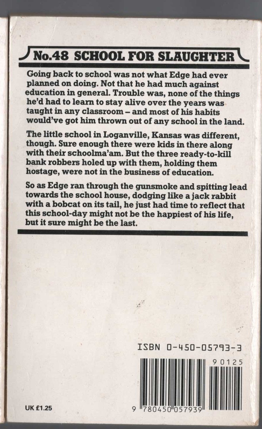 George G. Gilman  EDGE 48: SCHOOL FOR SLAUGHTER magnified rear book cover image