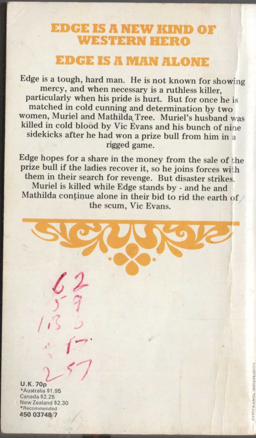 George G. Gilman  EDGE 18: TEN TOMBSTONES TO TEXAS magnified rear book cover image