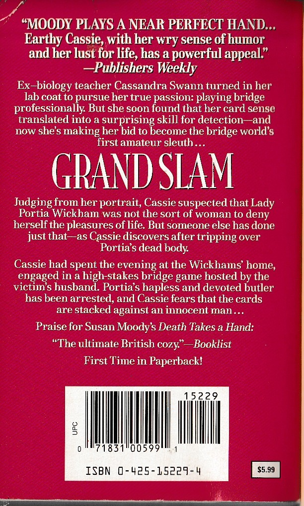 Susan Moody  GRAND SLAM magnified rear book cover image