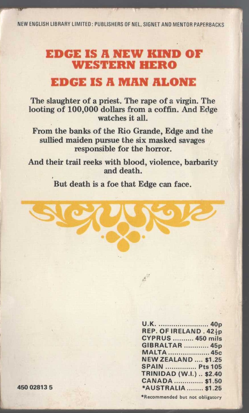 George G. Gilman  EDGE 19: ASHES AND DUST magnified rear book cover image