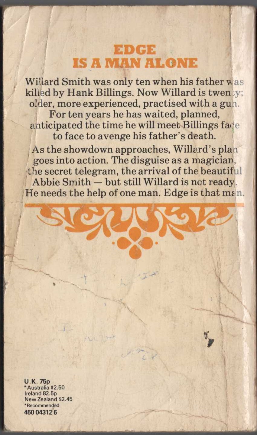 George G. Gilman  EDGE 32: THE FRIGHTENED GUN magnified rear book cover image