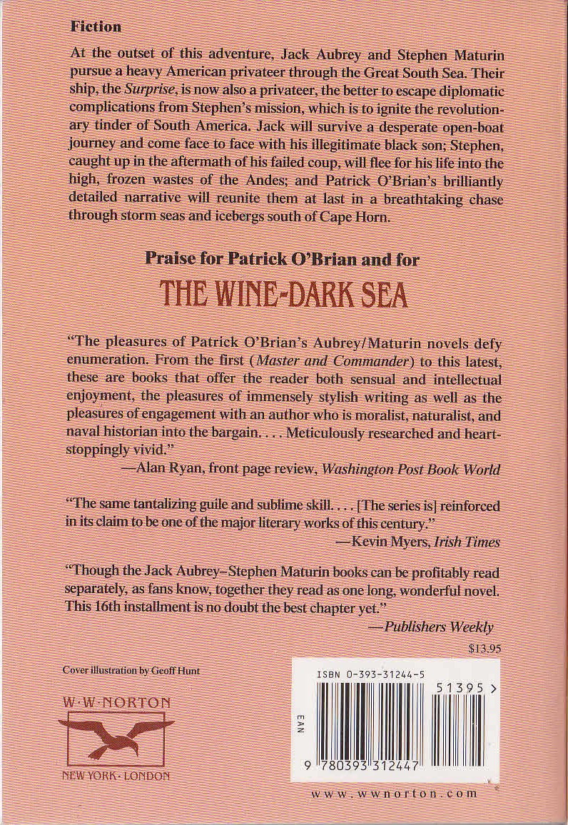 Patrick O'Brian  THE WINE-DARK SEA magnified rear book cover image