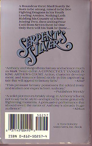 Piers Anthony  SERPENT'S SILVER magnified rear book cover image