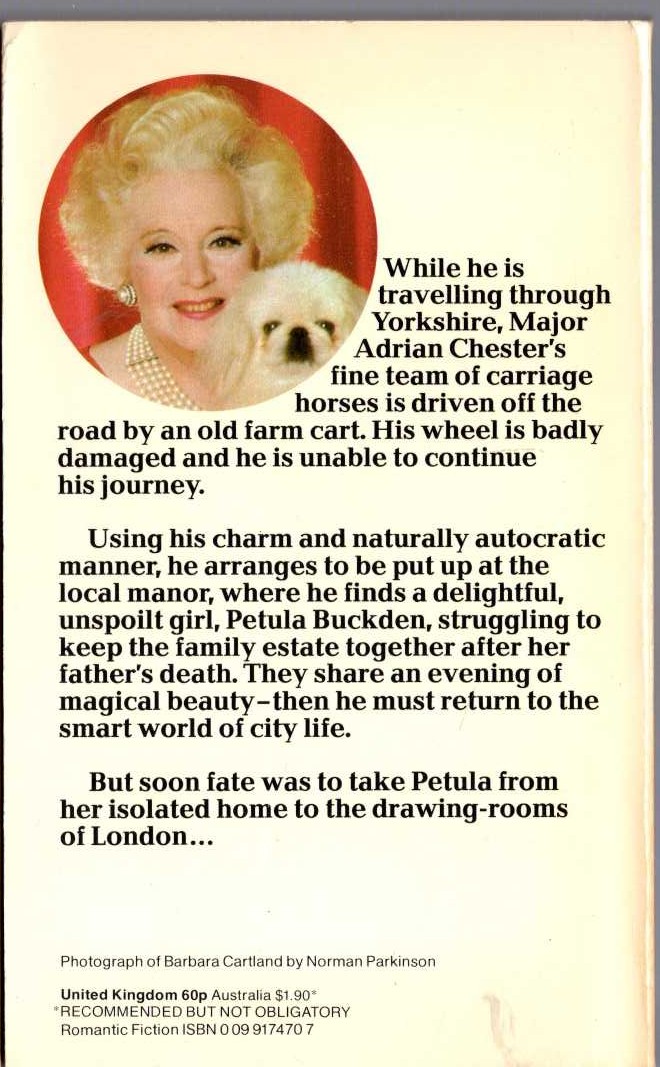 Barbara Cartland  THE TWISTS AND TURNS OF LOVE magnified rear book cover image