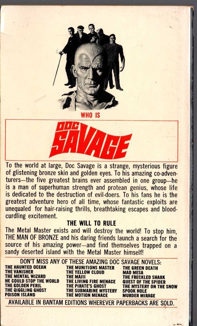 Kenneth Robeson  DOC SAVAGE: THE METAL MASTER magnified rear book cover image