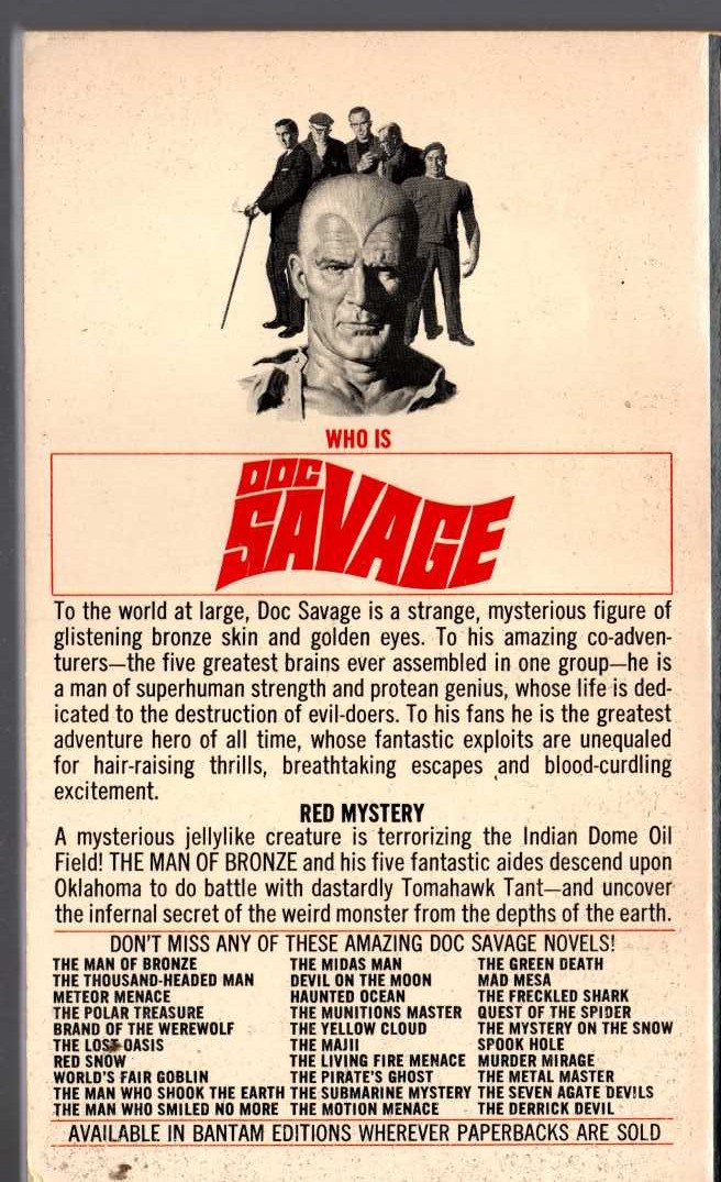 Kenneth Robeson  DOC SAVAGE: THE DERRICK DEVIL magnified rear book cover image