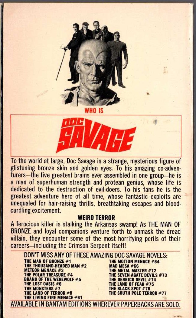 Kenneth Robeson  DOC SAVAGE: THE CRIMSON SERPENT magnified rear book cover image