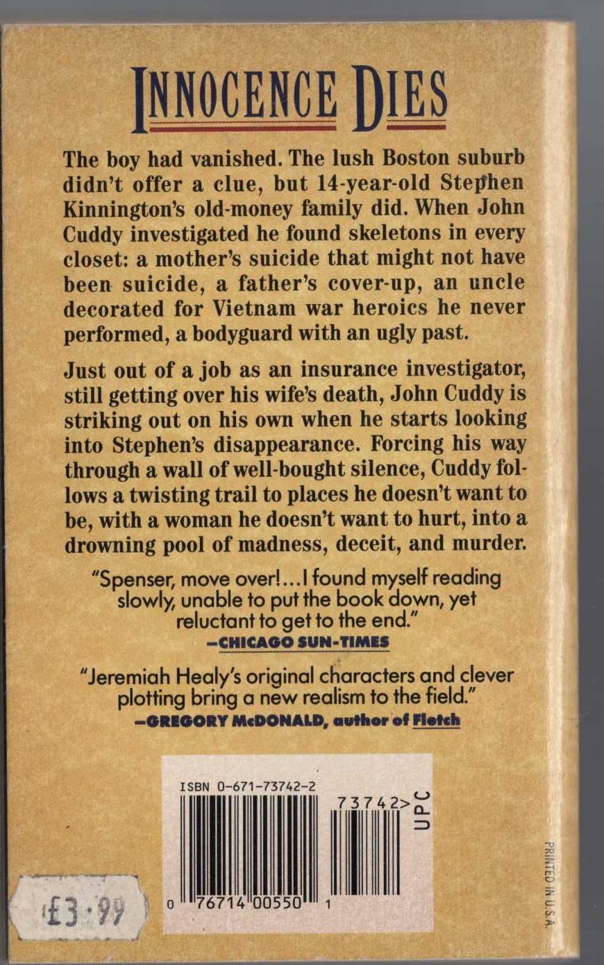 Jeremiah Healy  BLUNT DARTS magnified rear book cover image