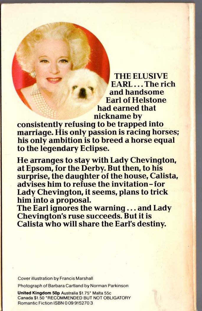 Barbara Cartland  THE ELUSIVE EARL magnified rear book cover image