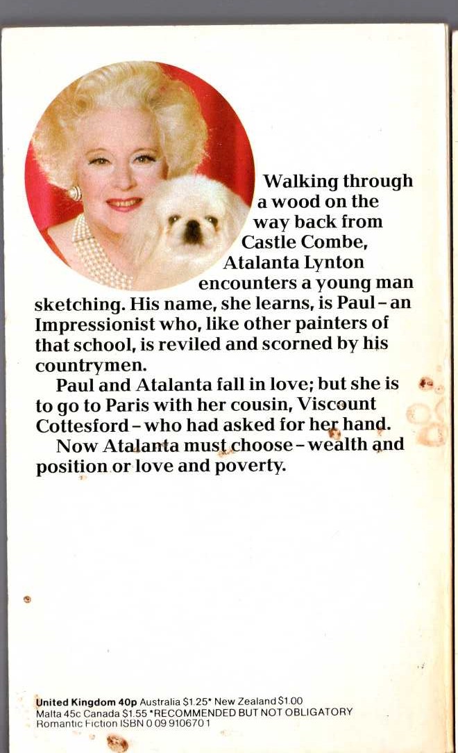 Barbara Cartland  NO DARKNESS FOR LOVE magnified rear book cover image