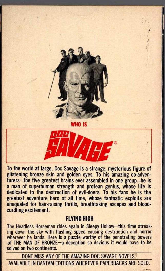 Kenneth Robeson  DOC SAVAGE: THE FLYING GOBLIN magnified rear book cover image