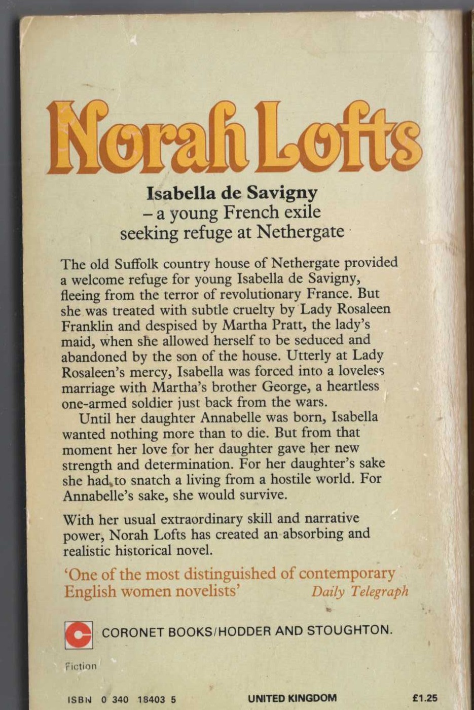 Norah Lofts  NETHERGATE magnified rear book cover image