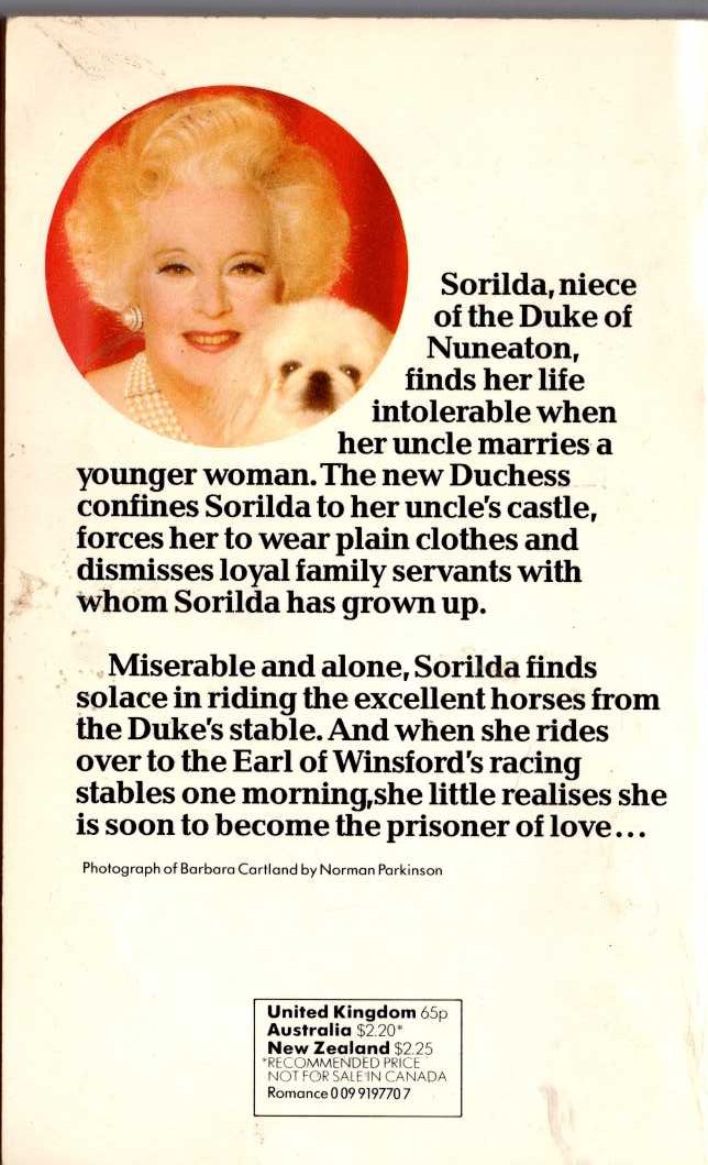 Barbara Cartland  THE PRISONER OF LOVE magnified rear book cover image