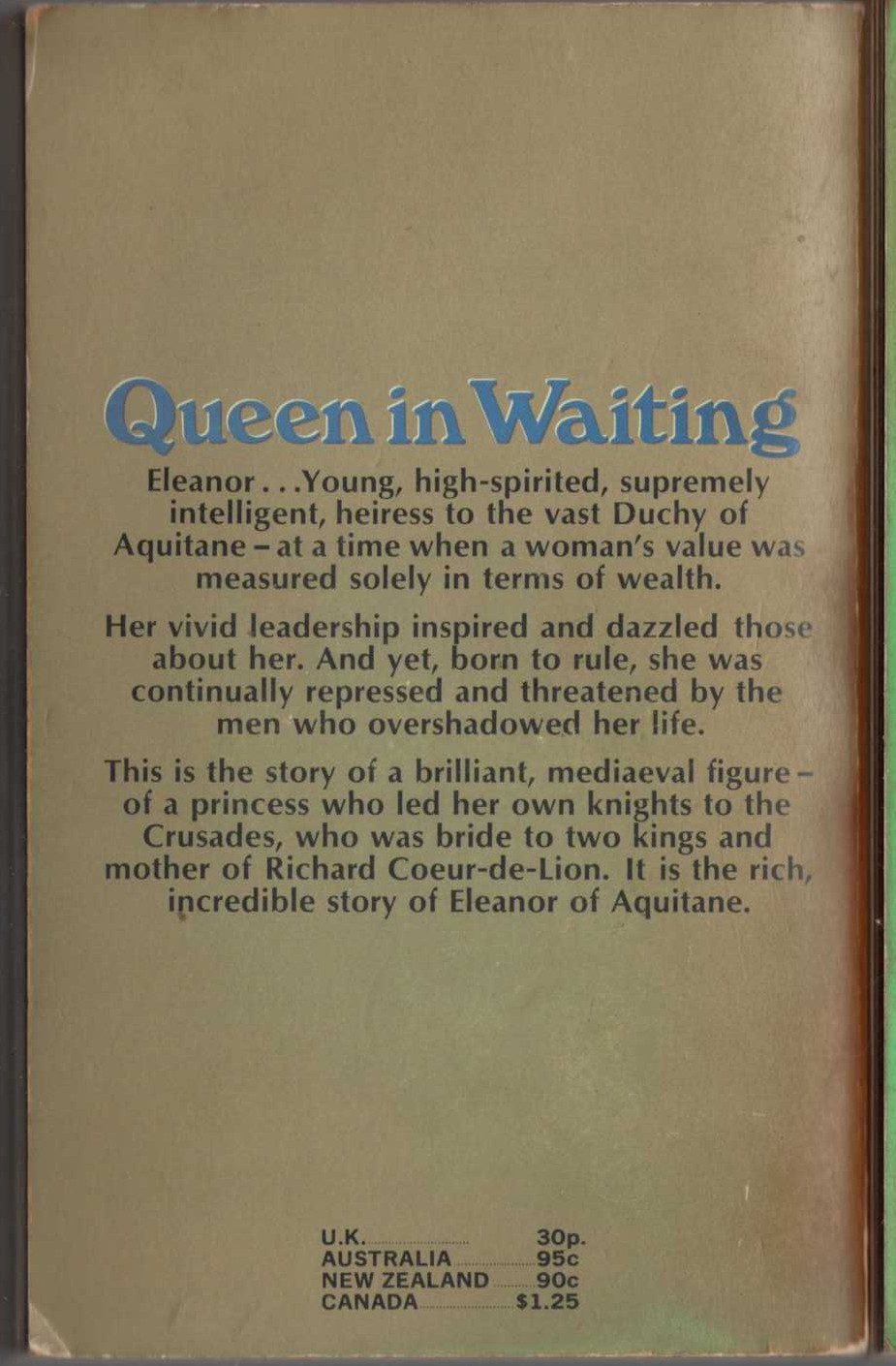 Norah Lofts  QUEEN IN WAITING magnified rear book cover image