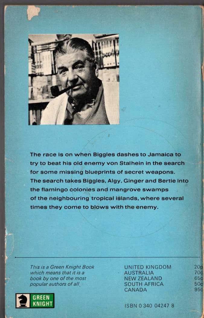 Captain W.E. Johns  BIGGLES IN THE BLUE magnified rear book cover image