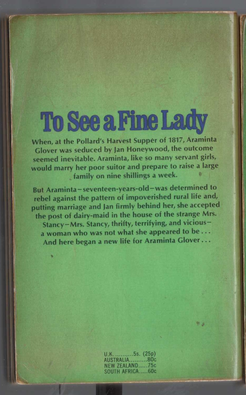 Norah Lofts  TO SEE A FINE LADY magnified rear book cover image