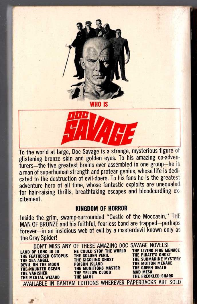 Kenneth Robeson  DOC SAVAGE: QUEST OF THE SPIDER magnified rear book cover image