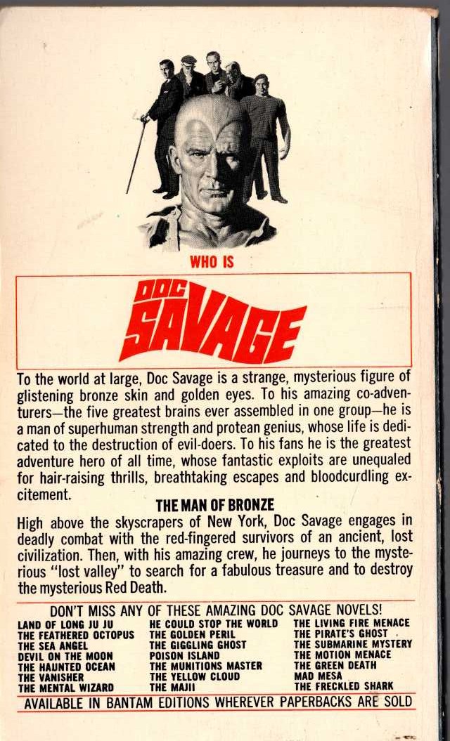 Kenneth Robeson  DOC SAVAGE: THE MAN OF BRONZE magnified rear book cover image