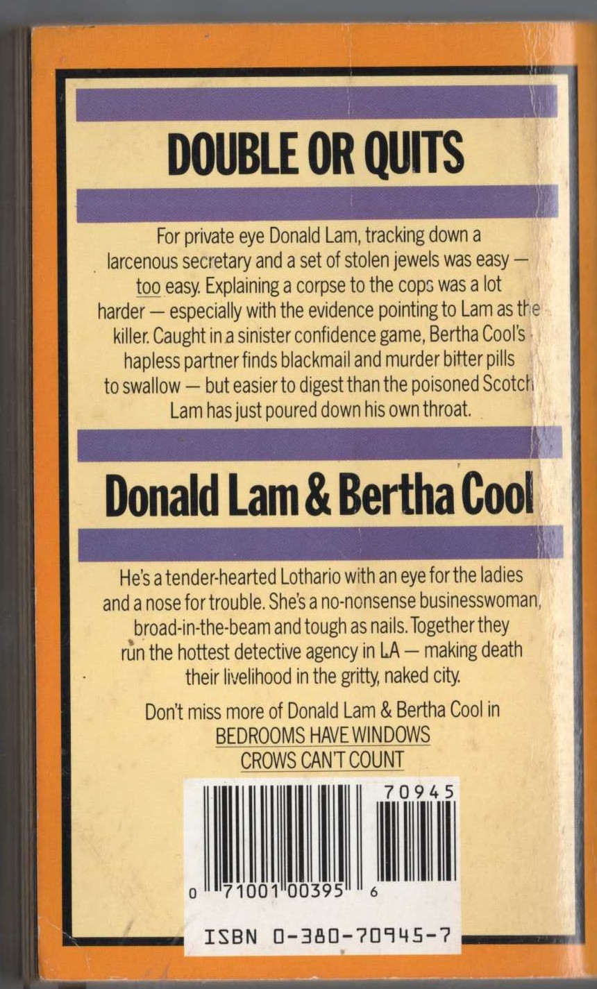 A.A. Fair  DOUBLE OR QUITS magnified rear book cover image