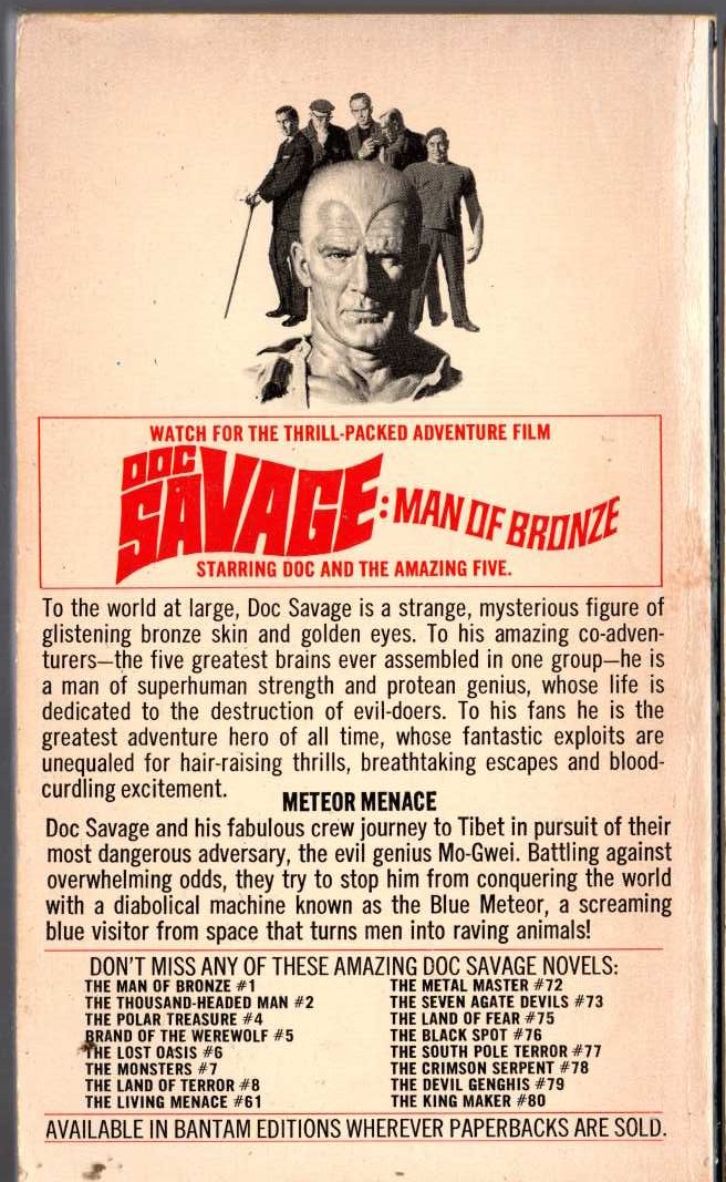 Kenneth Robeson  DOC SAVAGE: METEOR MENACE magnified rear book cover image