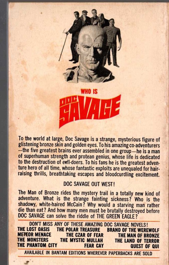 Kenneth Robeson  DOC SAVAGE: THE GREEN EAGLE magnified rear book cover image