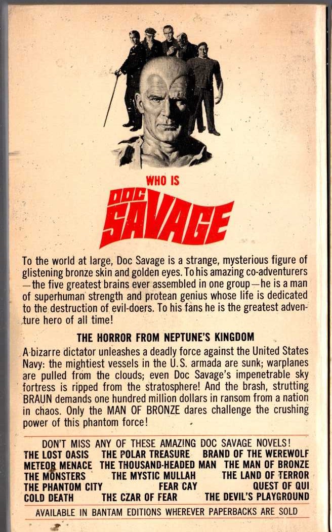 Kenneth Robeson  DOC SAVAGE: THE TERROR IN THE NAVY magnified rear book cover image