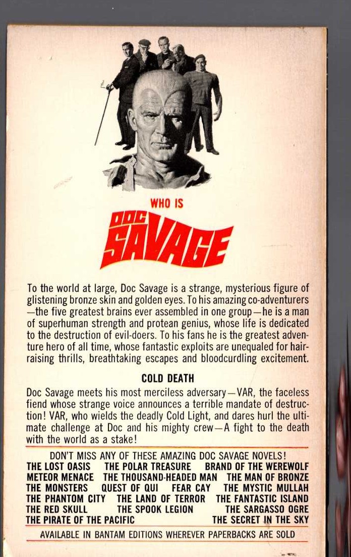 Kenneth Robeson  DOC SAVAGE: COLD DEATH magnified rear book cover image