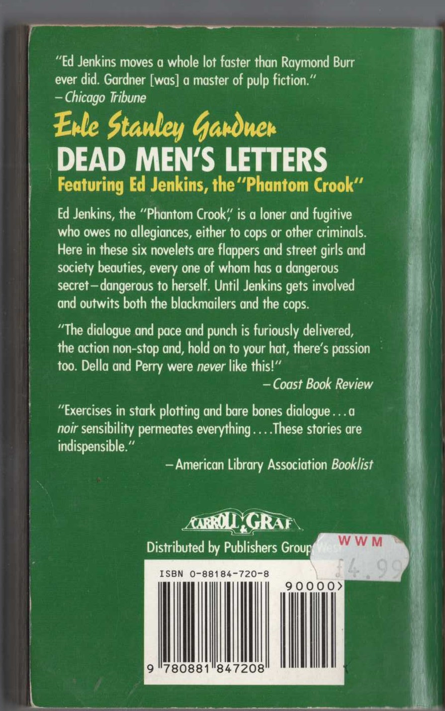 Erle Stanley Gardner  DEAD MEN'S LETTERS magnified rear book cover image