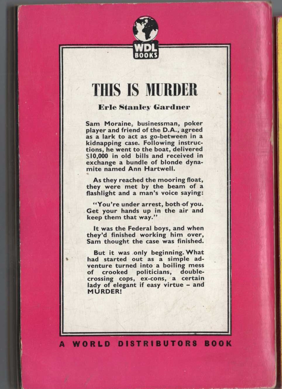Erle Stanley Gardner  THIS IS MURDER magnified rear book cover image