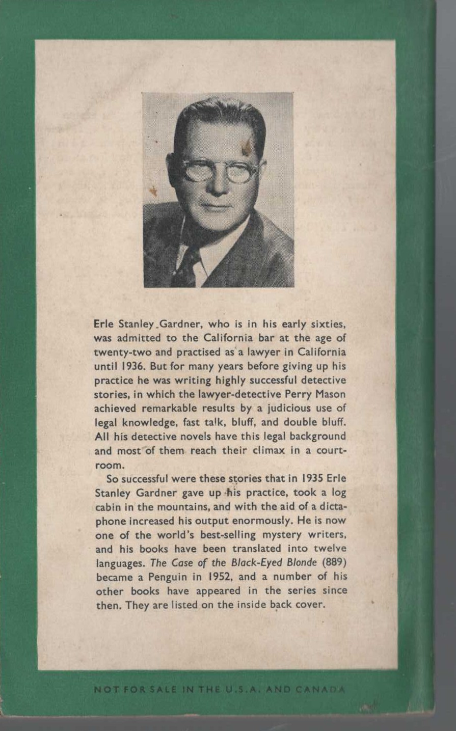 Erle Stanley Gardner  THE D.A. CALLS A TURN magnified rear book cover image