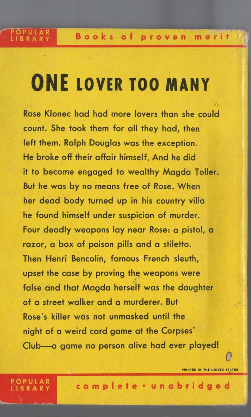 John Dickson Carr  THE FOUR FALSE WEAPONS magnified rear book cover image