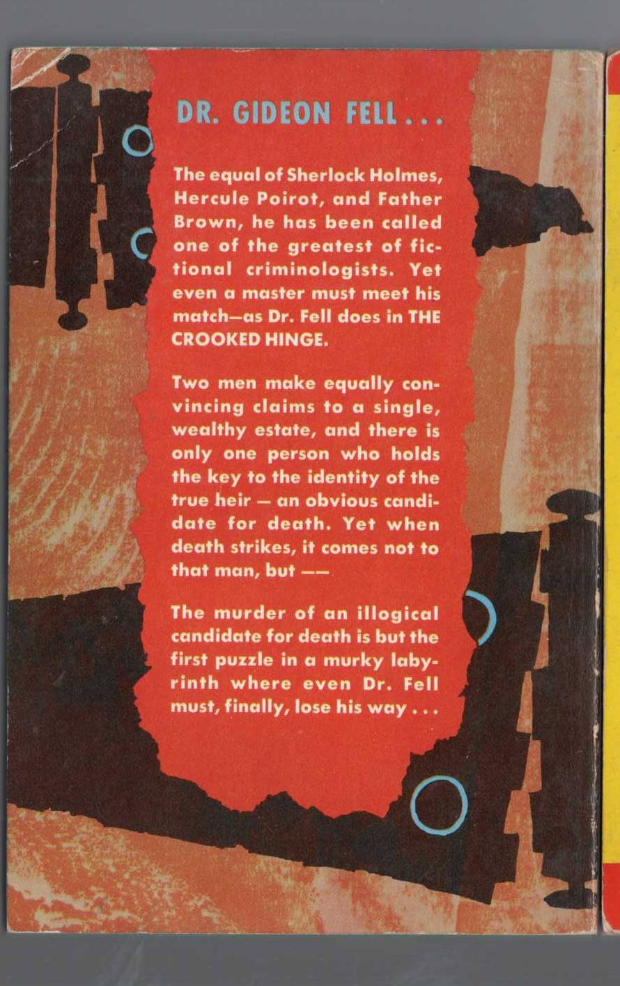 John Dickson Carr  THE CROOKED HINGE magnified rear book cover image