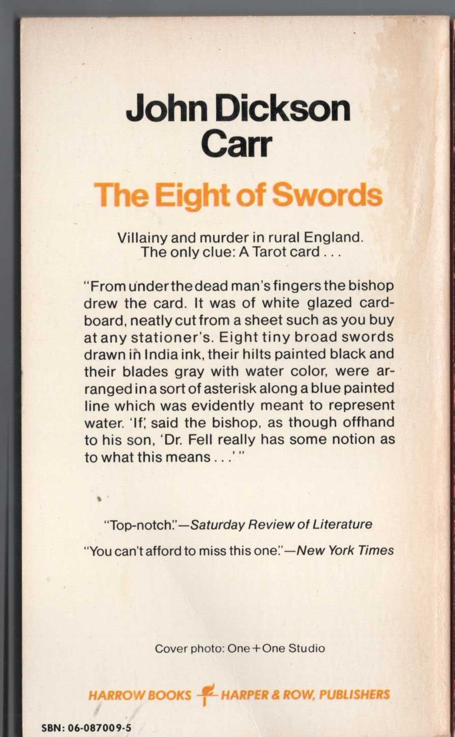 John Dickson Carr  THE EIGHT OF SWORDS magnified rear book cover image